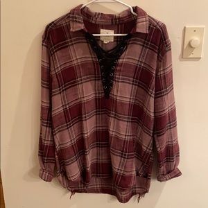 Soft distressed laced up Flannel shirt